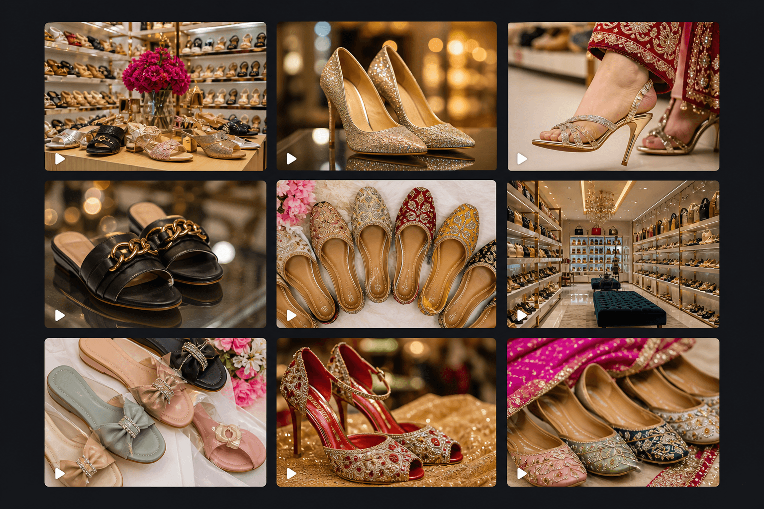 A grid of Most Modern Shoes TikTok videos — shelf tours and new stock