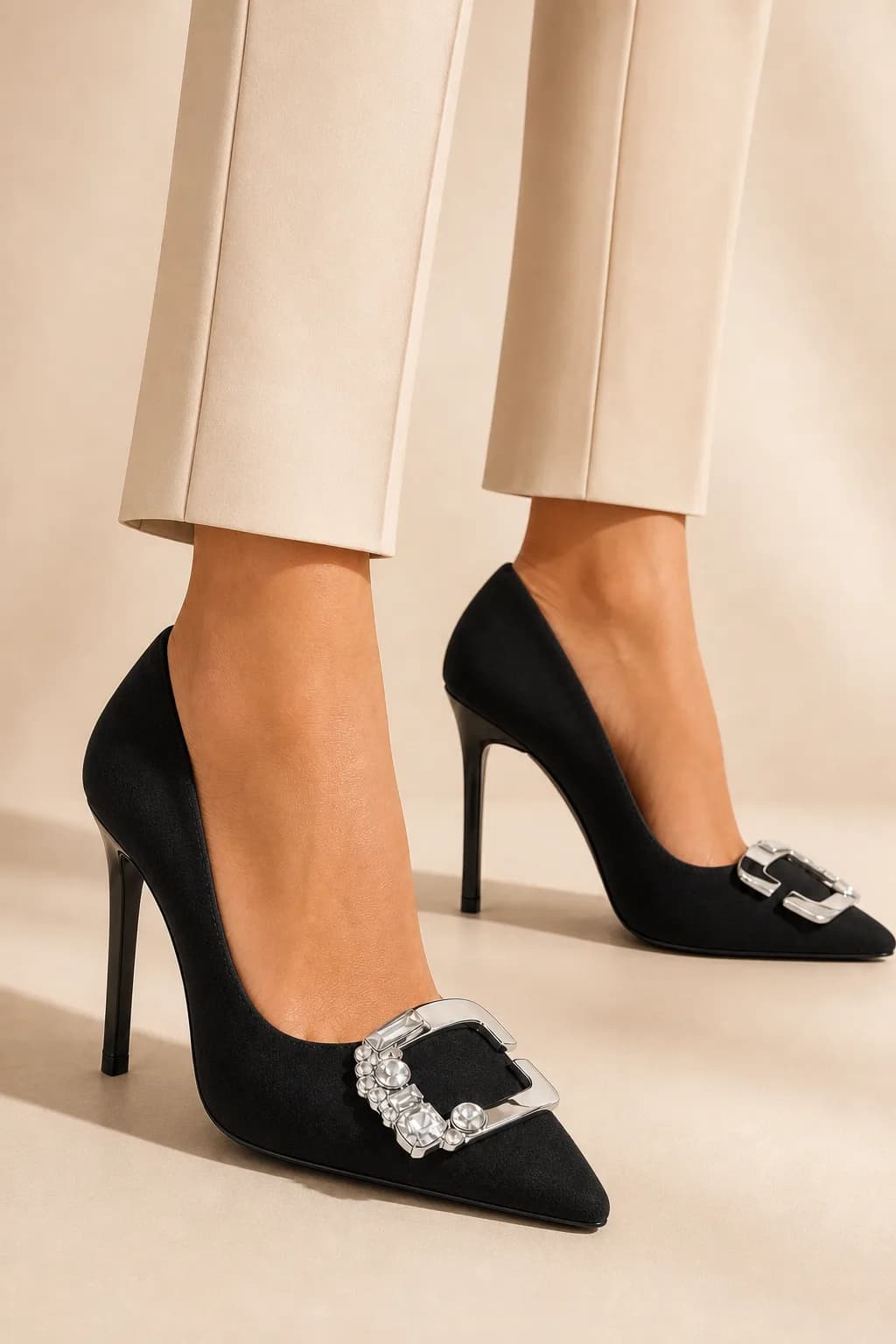 Crystal Buckle Suede Stiletto MMS-CBSS-003