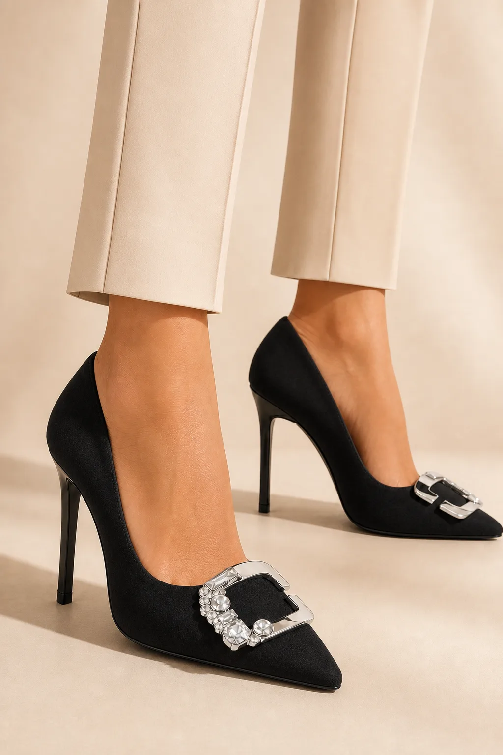 Crystal Buckle Suede Stiletto MMS-CBSS-003 — photo 1