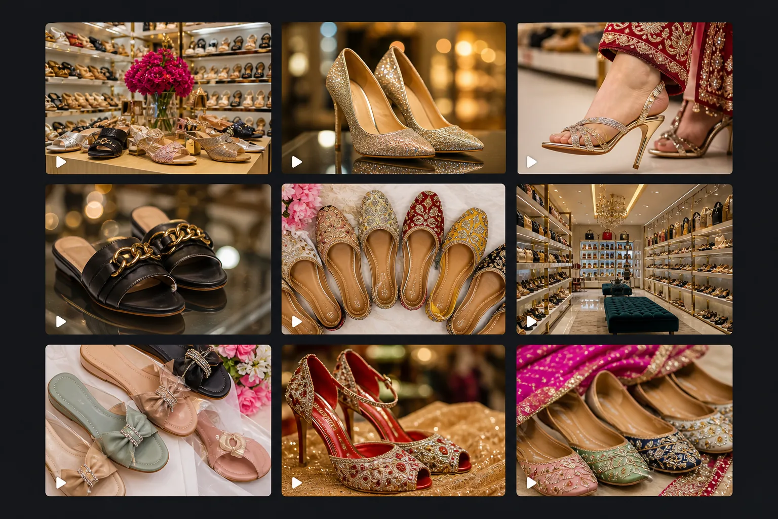 A grid of Most Modern Shoes TikTok videos — shelf tours and new stock