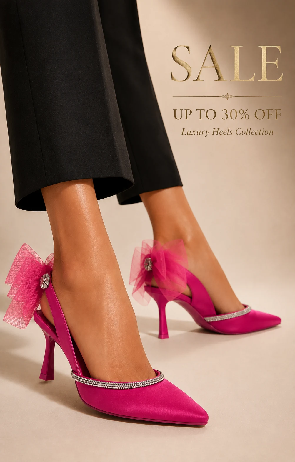 Hot pink tulle bow slingback heels