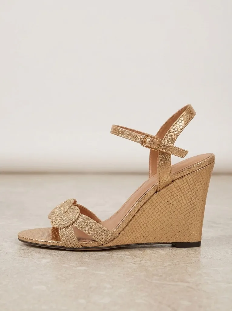TAN WOVEN KNOT WEDGE SANDALS — photo 1