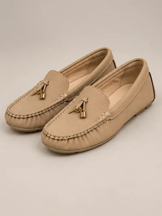 BEIGE GOLD BUCKLE LOAFERS PRODUCT521