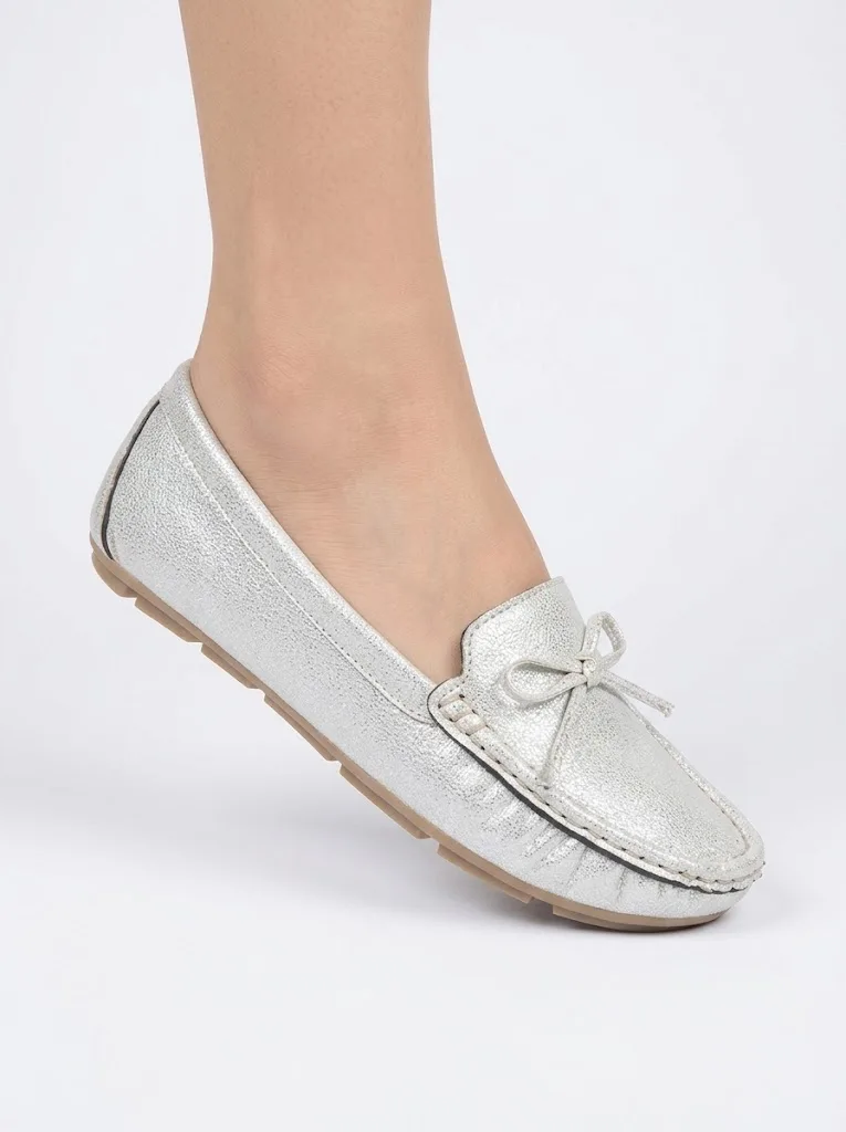 SILVER BOW LOAFER FLATS