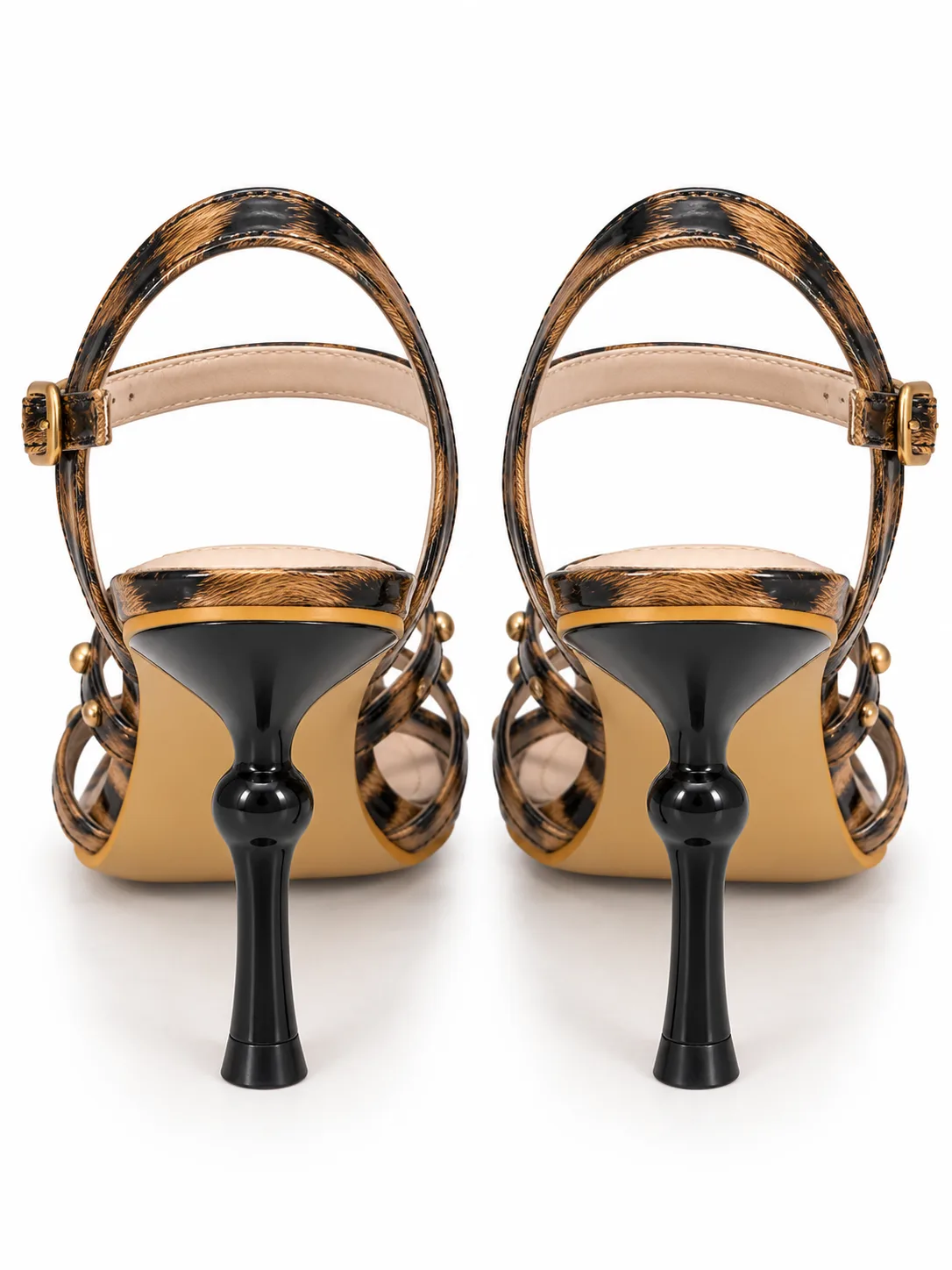 BROWN LEOPARD STUD BUCKLE SPOOL HEELS — photo 1