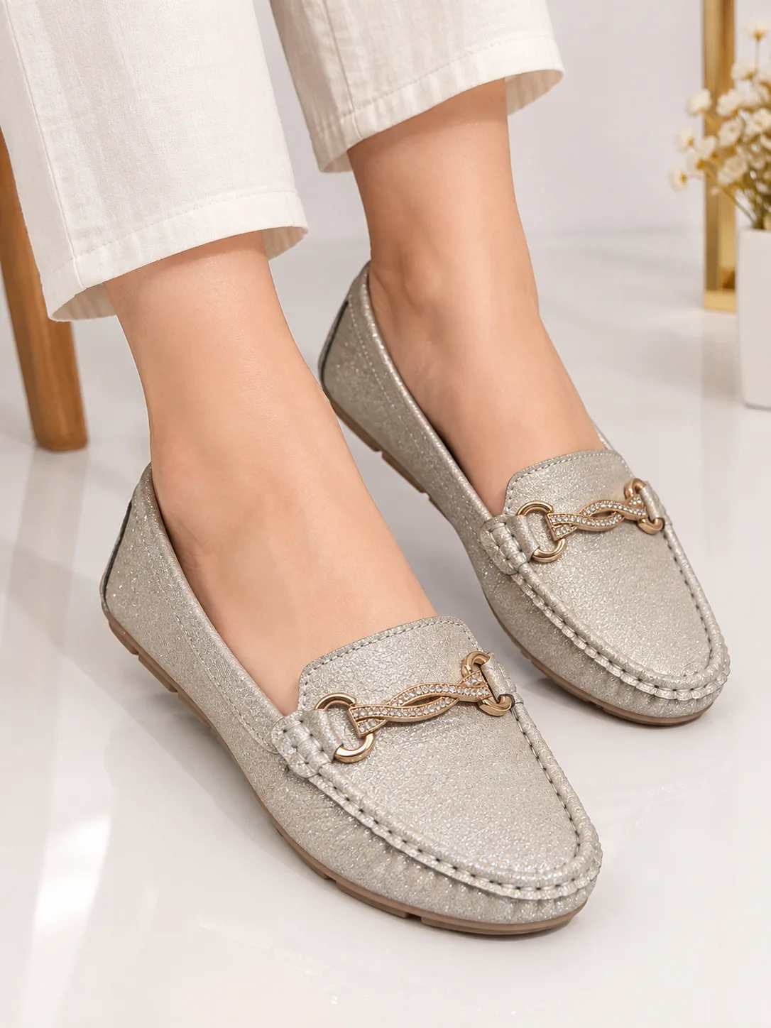 CHAMPAGNE CRYSTAL LINK LOAFERS F30