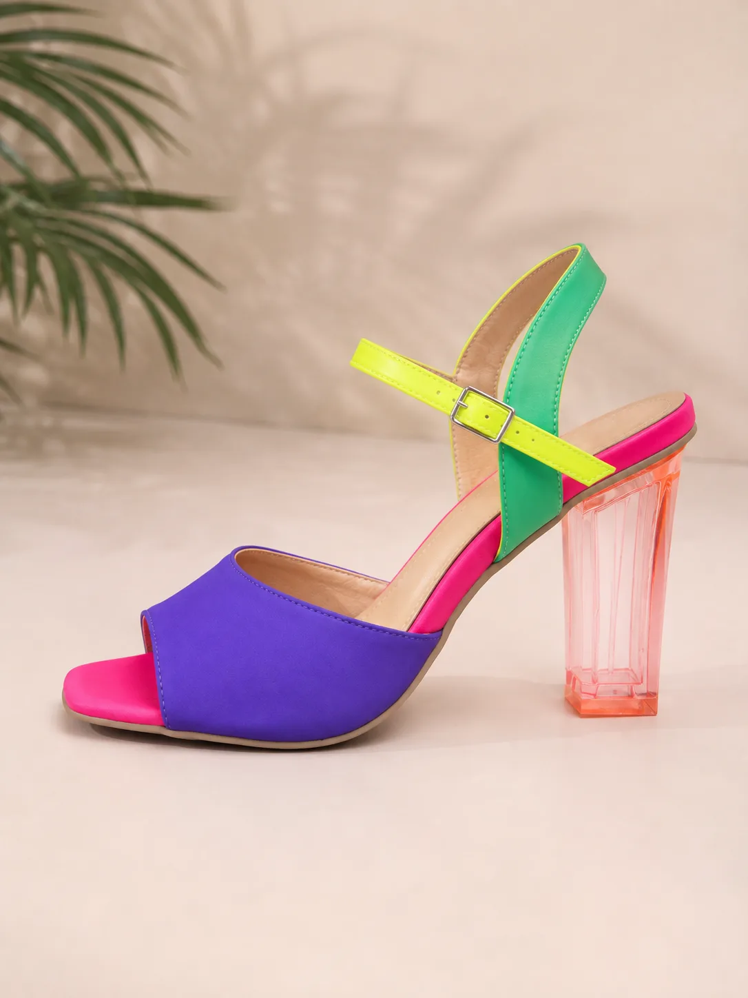 PURPLE NEON COLOUR BLOCK CLEAR SANDALS — photo 1