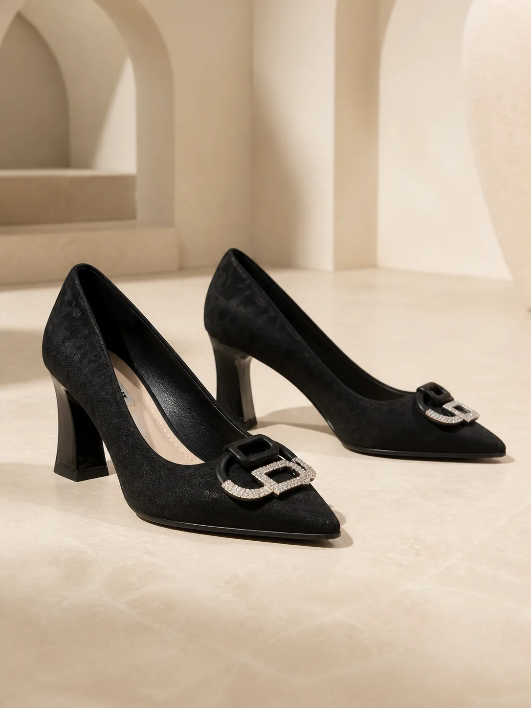 Crystal Buckle Stiletto Pumps