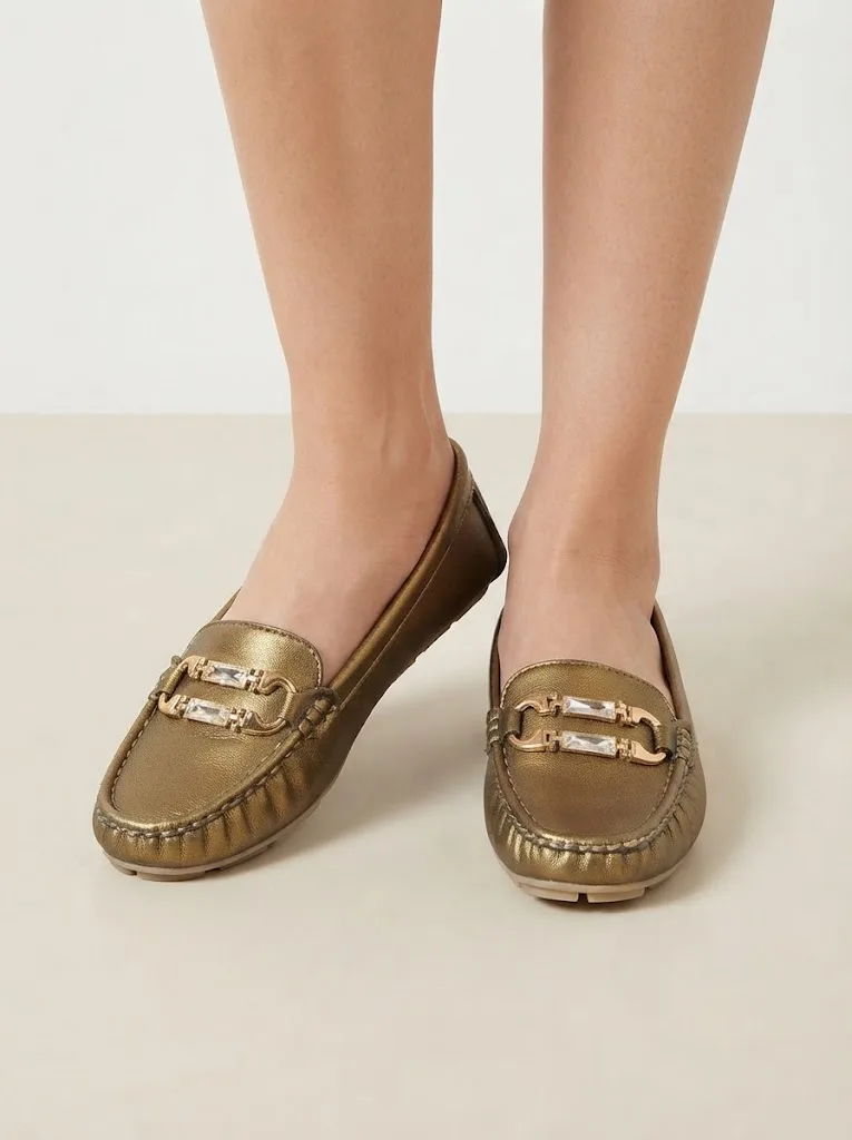 GOLD CRYSTAL CHAIN LOAFERS F40