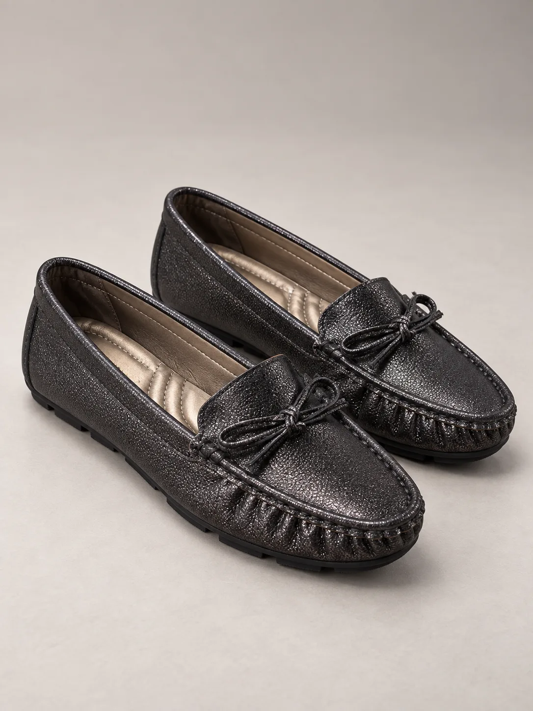 GUNMETAL METALLIC BOW LOAFERS PRODUCT503
