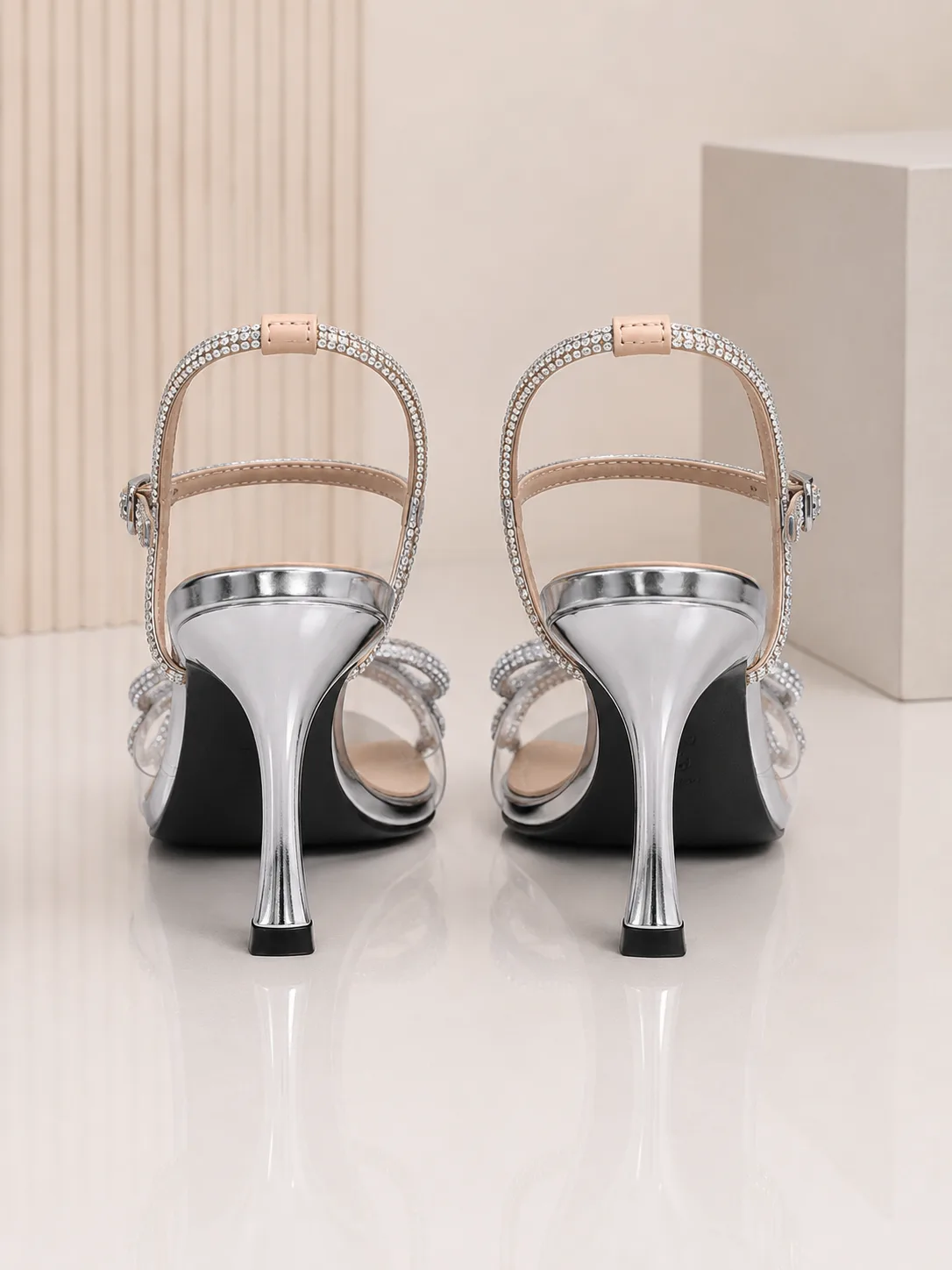 SILVER CRYSTAL BOW STRAPPY SANDALS — photo 1