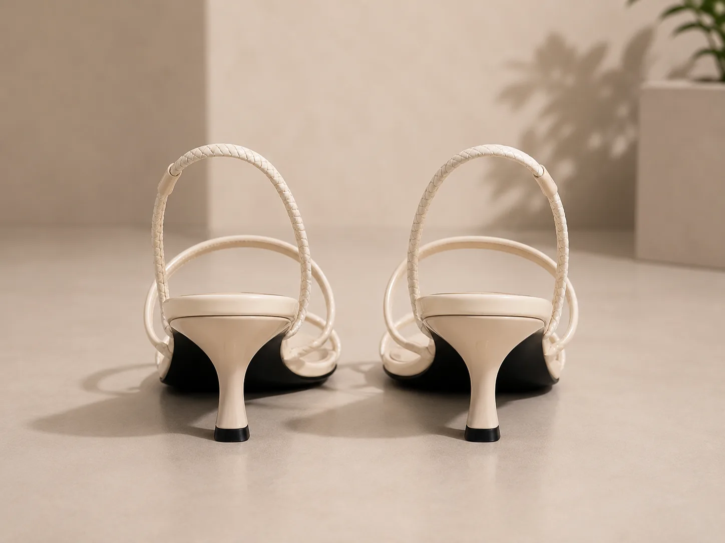 CREAM STRAPPY SLINGBACK KITTEN HEEL SANDALS — photo 1