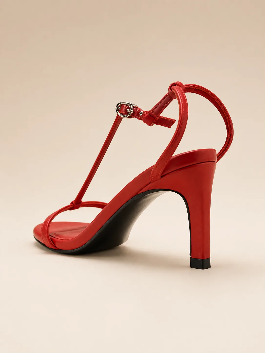 RED SATIN SINGLE STRAP BLOCK SANDALS — photo 1