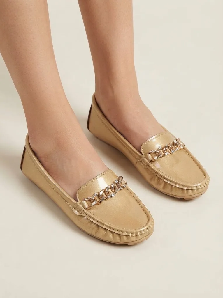 GOLD METALLIC CHAIN LOAFERS