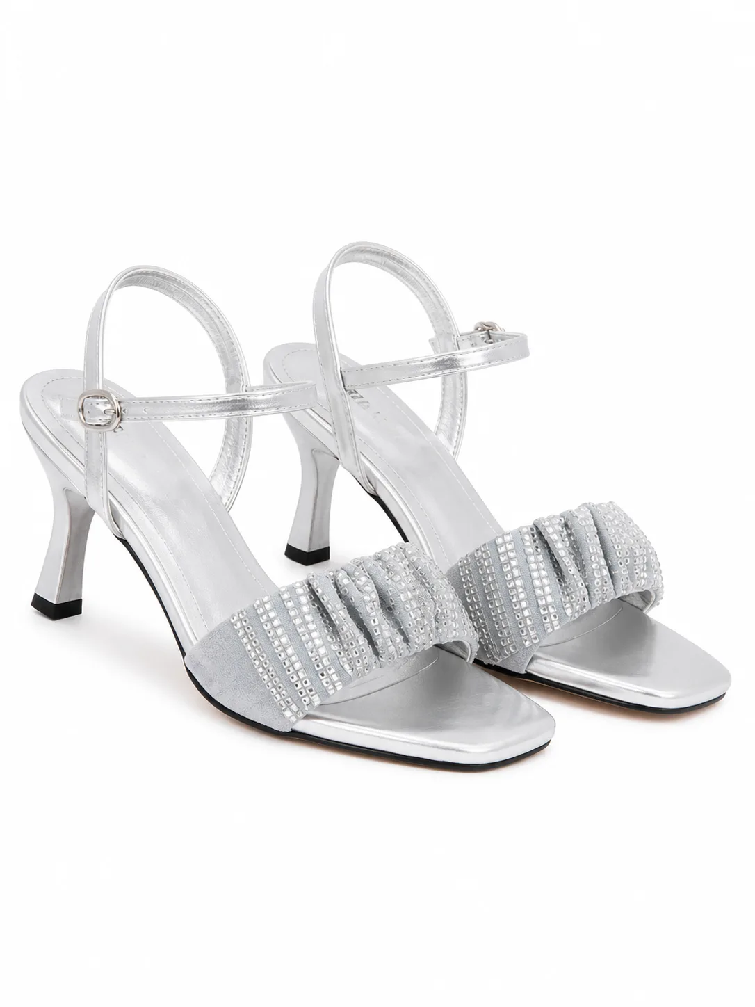 SILVER RUCHED BAND SLINGBACK SANDALS — photo 1