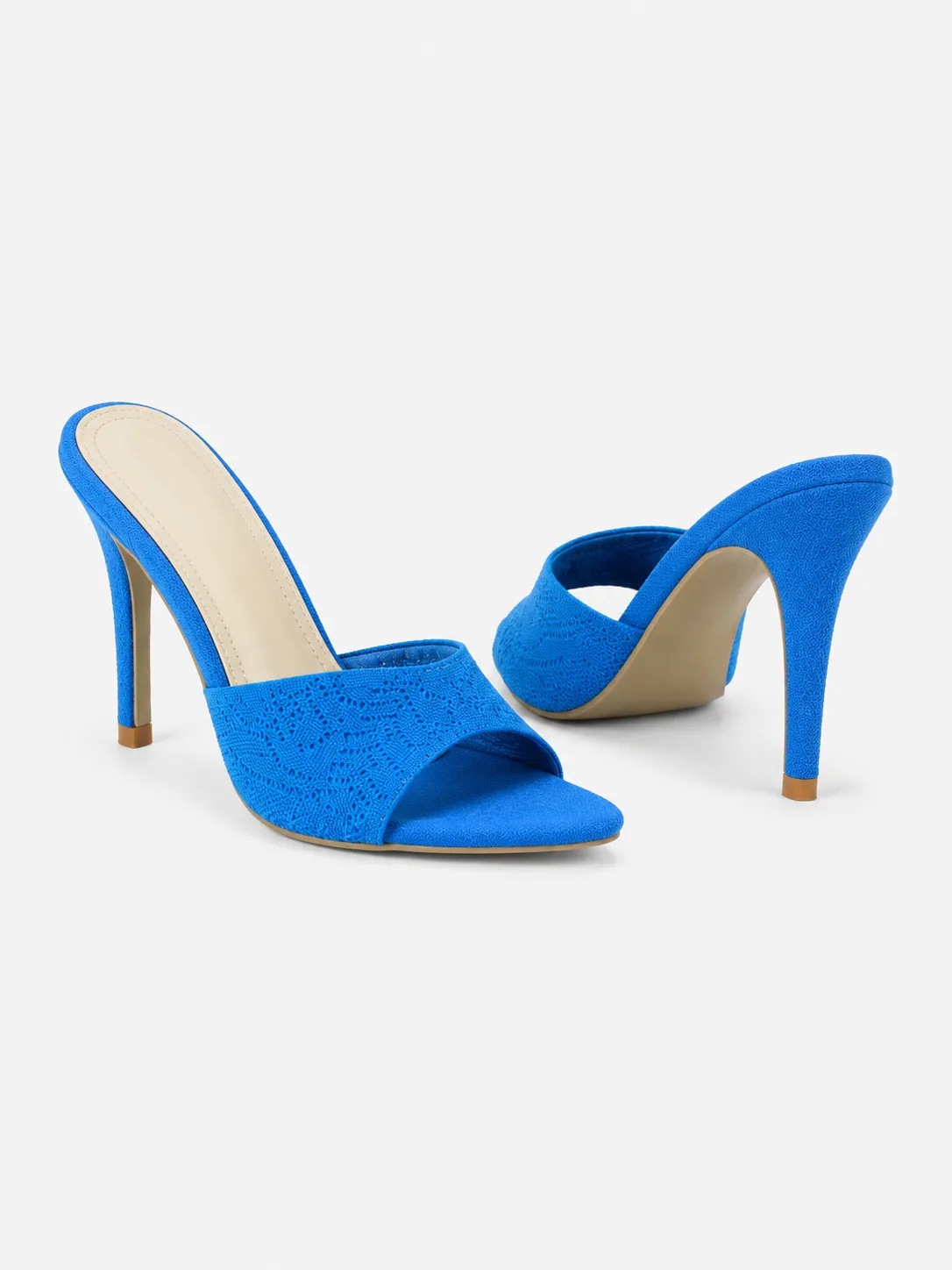 BLUE TEXTURED BAND STILETTO MULES — photo 1