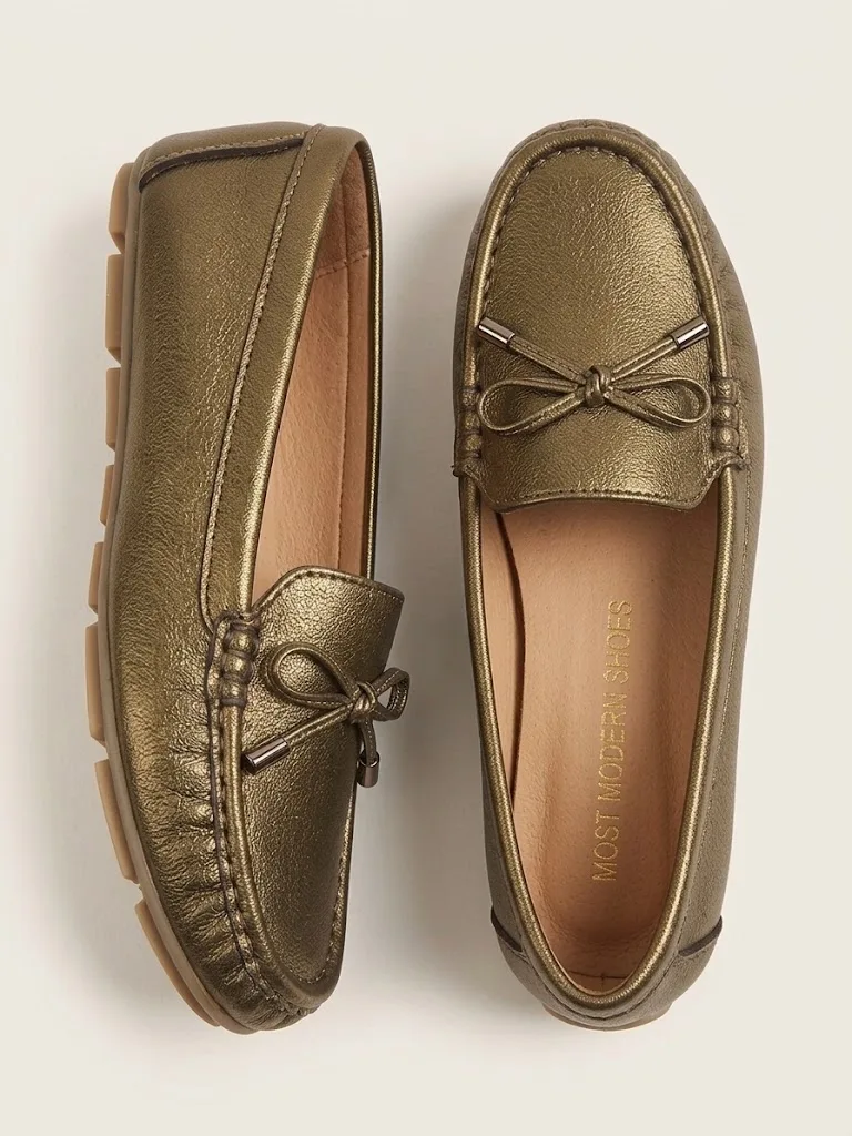 ANTIQUE BRONZE BOW LOAFER FLATS
