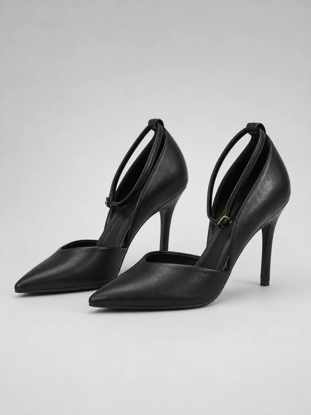 BLACK ANKLE STRAP D ORSAY STILETTO PUMPS