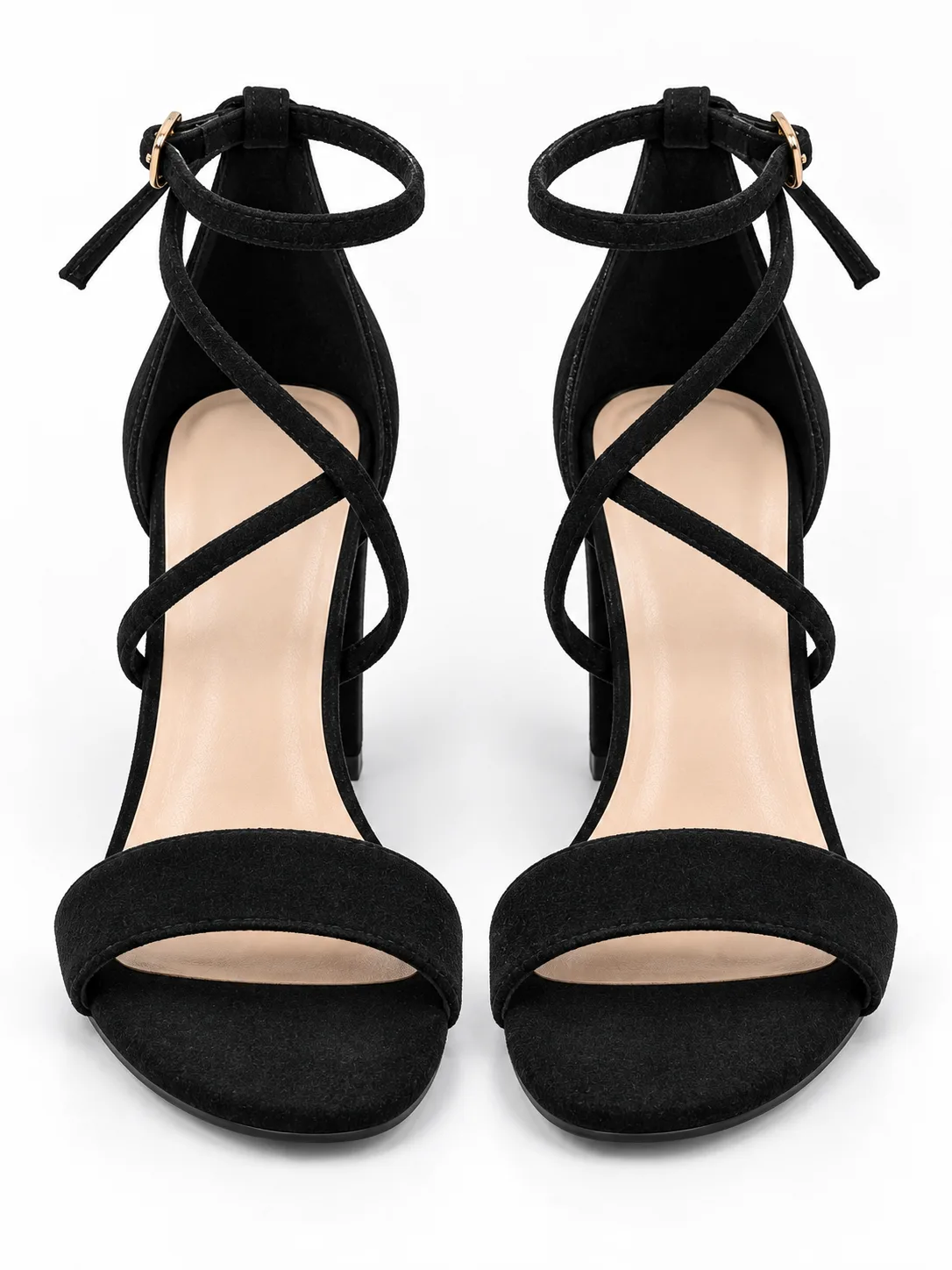 BLACK CRISS CROSS BLOCK HEEL SANDALS — photo 1