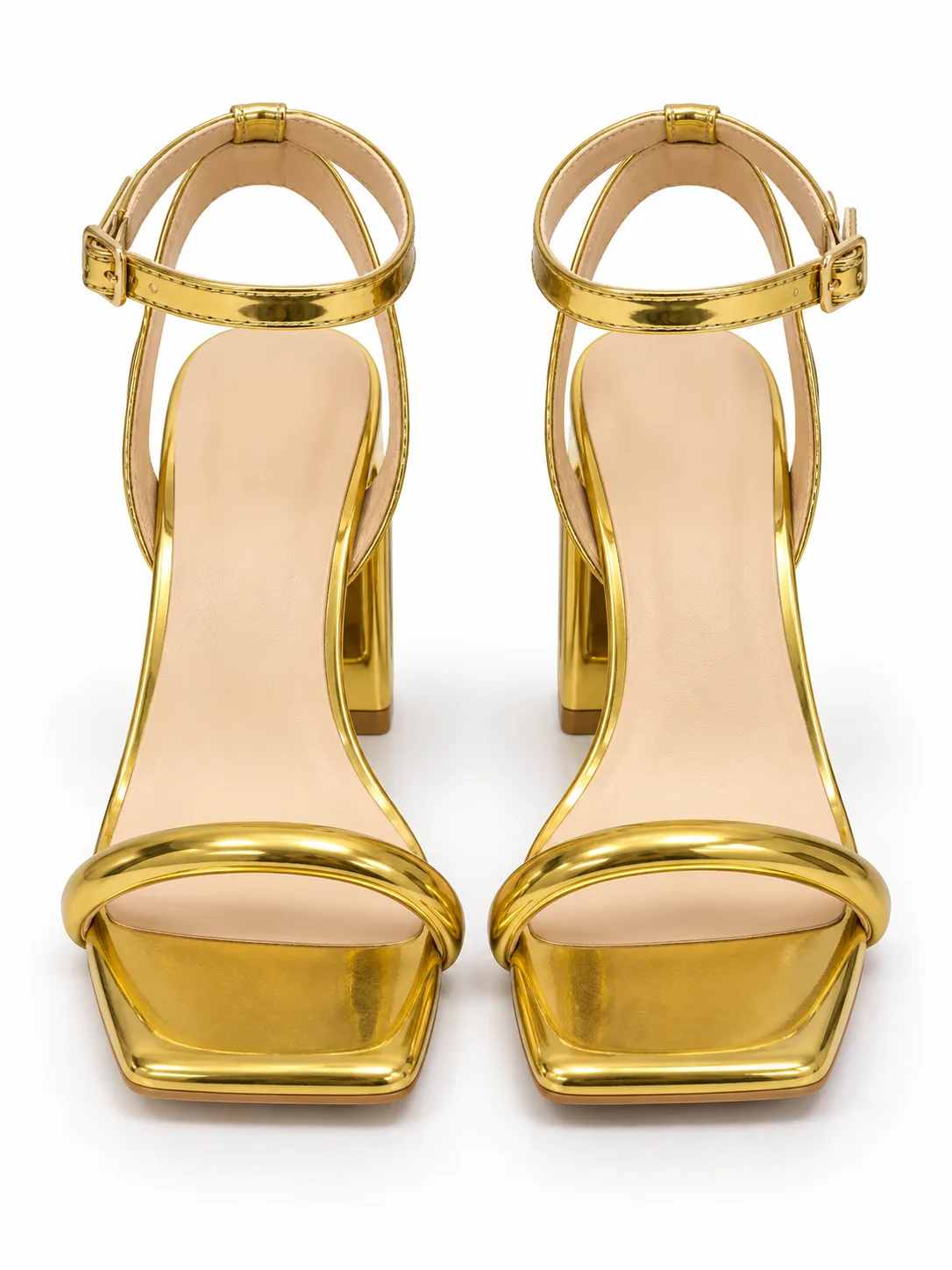 GOLD THIN STRAP WINDOW HEEL SANDALS — photo 1